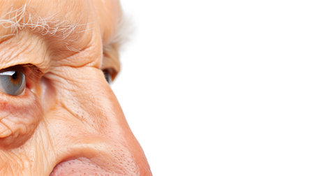 Macro shot highlighting the details in a senior's eye and textured skinの素材
