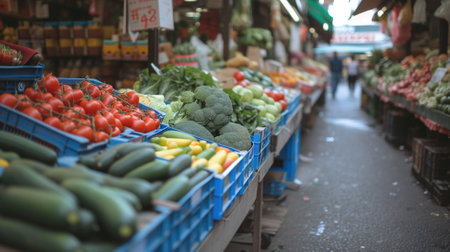 Photo pour Market stands with fresh vegetables and fruits in a local bazaar - image libre de droit