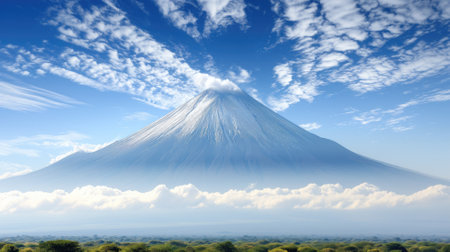 Volcano mountain with smoke against a sky with dynamic cloudsの素材