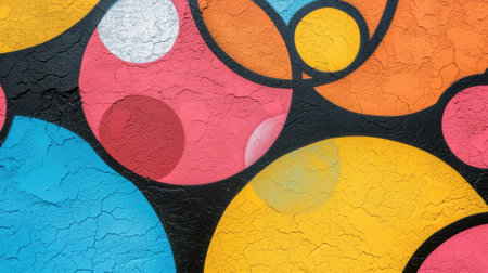 Textured wall with colorful circular patternsの素材