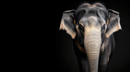 Side profile of an elephant against a black background, highlighting its features and grandeurの素材