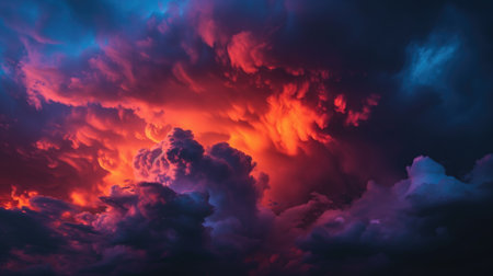 Dramatic red and blue clouds with a tumultuous appearanceの素材