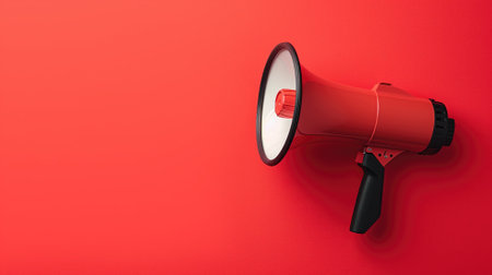 Red megaphone on a red backgroundの素材