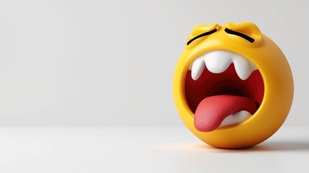 Expressive yellow emoticon with open mouth and closed eyesの素材