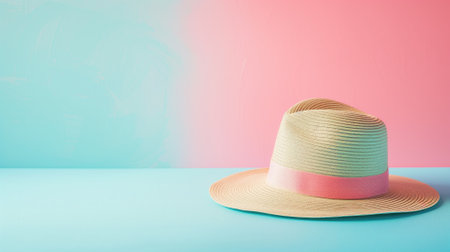 Summer hat on a colorful backgroundの素材