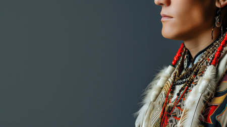 Profile of a person wearing indigenous headdressの素材