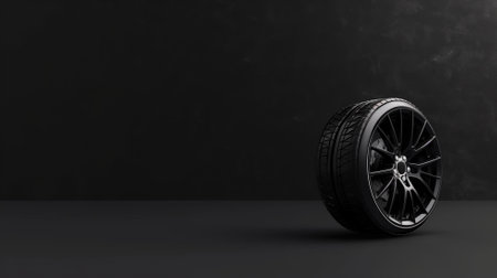 Modern car tire on dark backgroundの素材