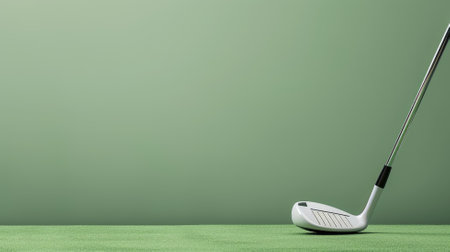 Golf club on a green surface with a smooth green backgroundの素材