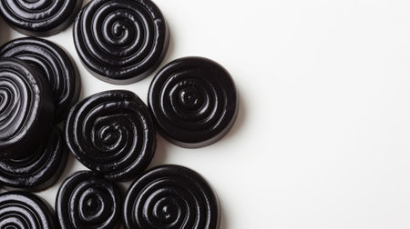Black licorice wheels on a white backgroundの素材