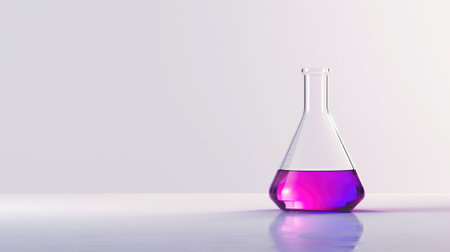 Laboratory flask with purple liquid on whiteの素材