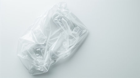 Crumpled transparent plastic bag on a light surfaceの素材