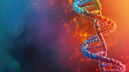DNA double helix illustration with a vibrant backdropの素材