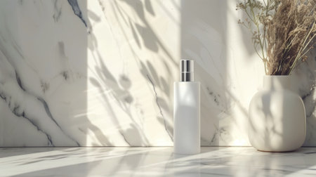 Cosmetic bottle with botanical shadowの素材