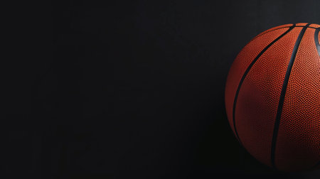 Close-up of a basketball on a dark background, emphasizing textureの素材