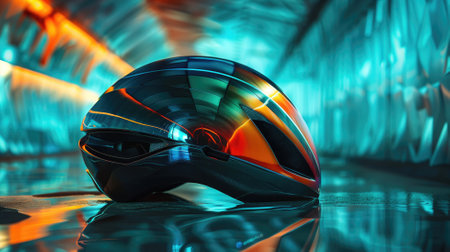 Sleek futuristic motorcycle helmet with reflective visorの素材