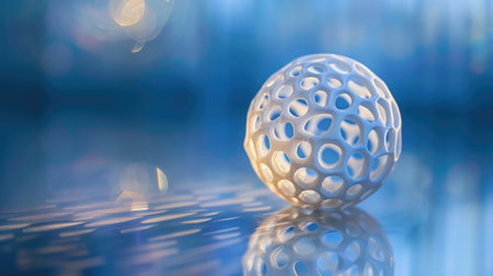 Complex 3D printed sphere on a reflective surface with bokehの素材
