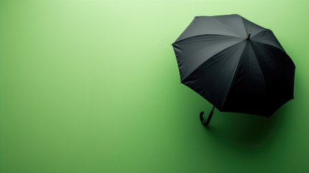 Black umbrella on a vibrant green background, suggesting protectionの素材