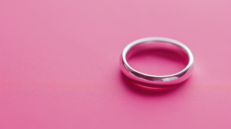 A simple silver ring on a pink surface with soft shadowの素材