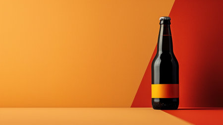 Beer bottle against a two-tone backgroundの素材