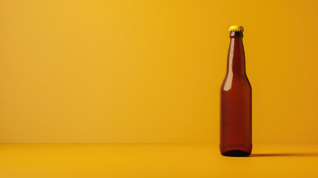 Chilled beer bottle on a vibrant yellow backgroundの素材