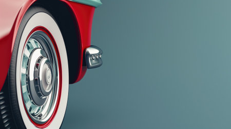 Close-up of a retro-styled car's side with a sleek red and chrome finishの素材