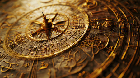 An intricate antique sun compass with detailed engravingsの素材
