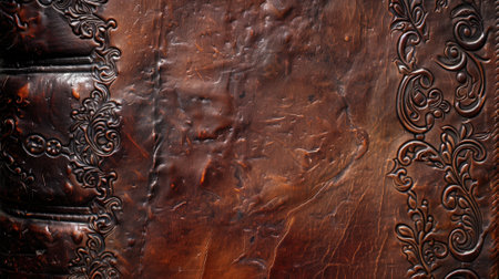Close-up of ornate leather pattern on a vintage objectの素材