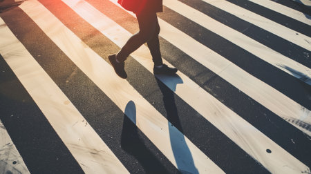 Crosswalk pedestrian shadows in the morning lightの素材