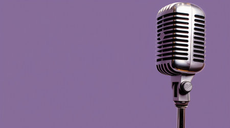 Vintage microphone on a purple background, classic music conceptの素材