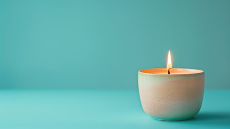 A single lit candle in a minimalist ceramic holderの素材