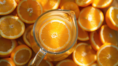 Macro shot of a magnifying glass focusing on an orange sliceの素材