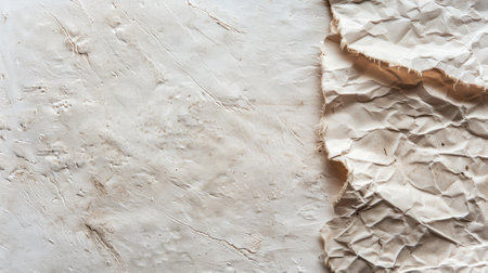 Crumpled and smooth white paper texture juxtaposing order and chaosの素材