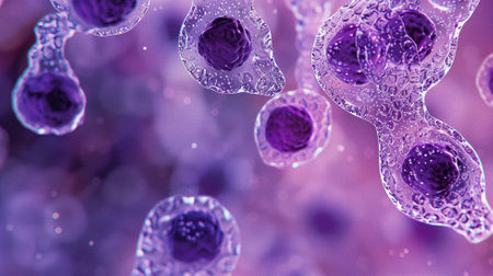 Microscopic view of cells in vibrant purpleの素材