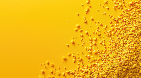 Yellow beads scattered on smooth yellow surfaceの素材