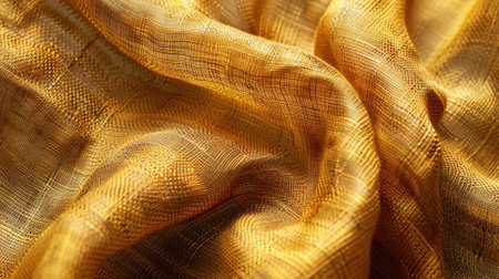 Close-up of textured golden fabric with intricate woven patternの素材