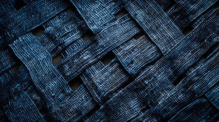 Close-up of interwoven blue fabric textured backgroundの素材