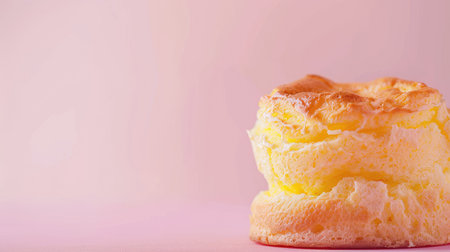 Fluffy yellow cream puff on pink backgroundの素材