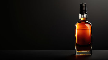 Whiskey bottle on dark background with space for textの素材