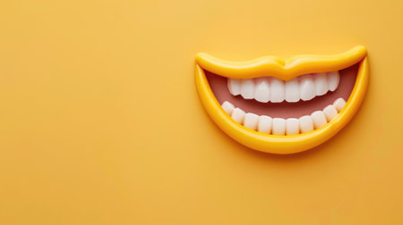 Vibrant yellow background featuring smiling mouth toyの素材