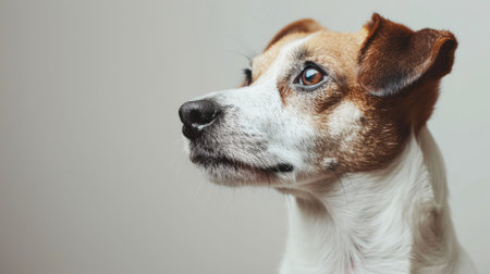 Jack Russell Terrier looking up attentively against neutral backgroundの素材