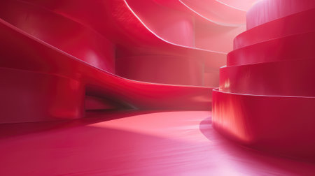 Abstract red curved shapes creating futuristic interior space with ambient lightingの素材