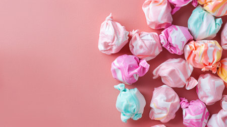Colorful twisted meringues on pink backgroundの素材
