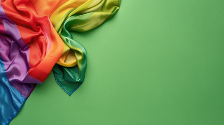 Rainbow flag draped on green background, symbolizing LGBTQ+ prideの素材