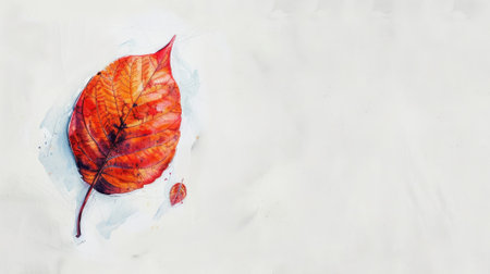 Vibrant red autumn leaf on clean white backgroundの素材