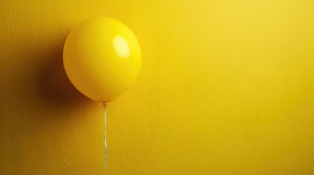 Yellow balloon on matching yellow wall backgroundの素材