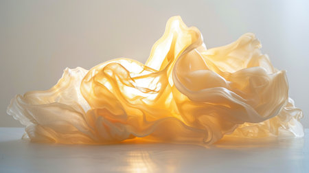 Ethereal flow of sheer fabric illuminated softly, creating delicate, airy appearanceの素材