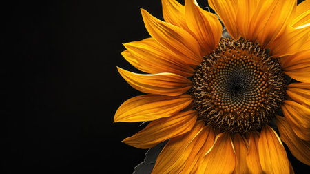 Bright sunflower in detail with dark backgroundの素材