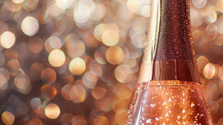 Close-up of sparkling drink bottle with bokeh lightsの素材