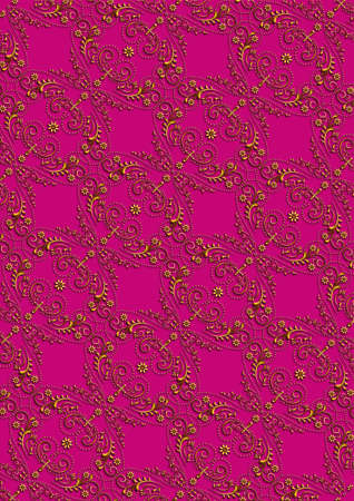 Openwork vintage seamless gold ornament on a bright purple background
