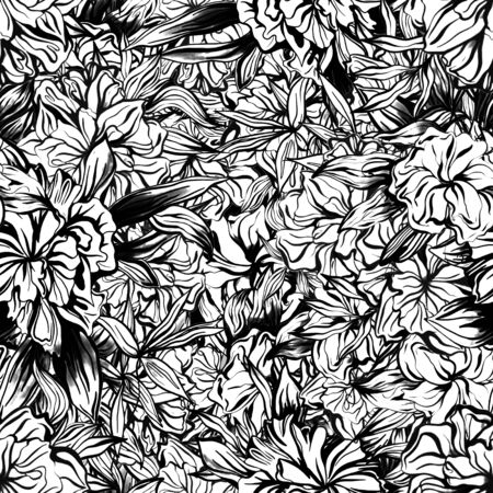 Monochrome seamless pattern with flowers. Botanical pattern for clothing design, textiles, Wallpaper, posters, packagingの写真素材